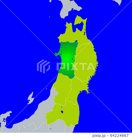 秋田県地図と東北地方のイラスト素材