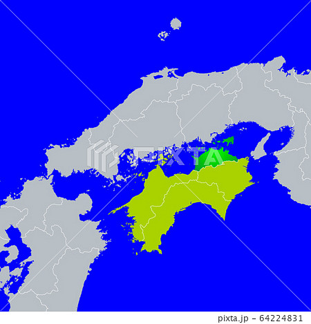 香川県地図と四国地方のイラスト素材