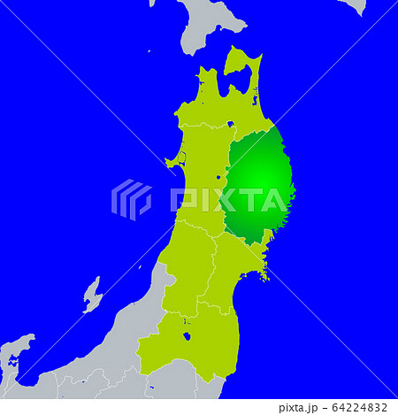 岩手県地図と東北地方のイラスト素材