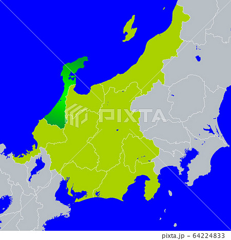 石川県地図と中部地方のイラスト素材