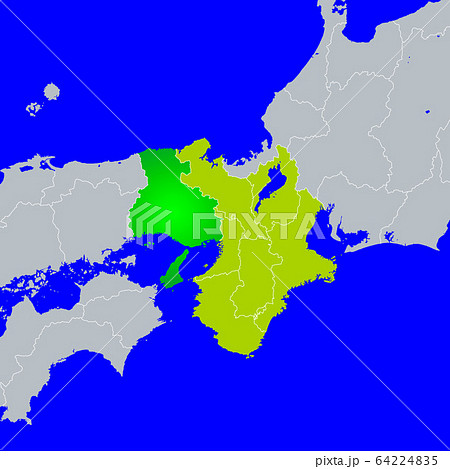 兵庫県地図と近畿地方のイラスト素材