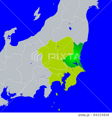 茨城県地図と関東地方のイラスト素材