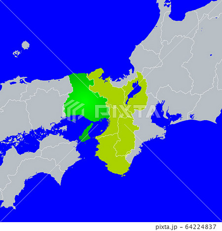 兵庫県地図と関西地方のイラスト素材