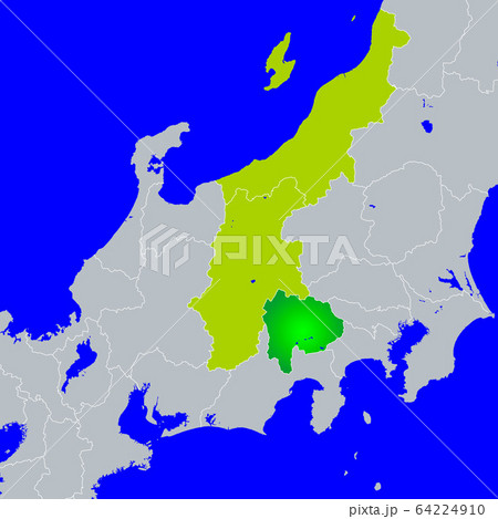 山梨県地図と甲信越地方のイラスト素材