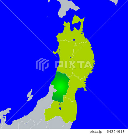 山形県地図と東北地方のイラスト素材