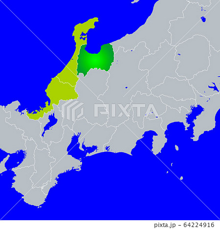 富山県地図と北陸地方のイラスト素材