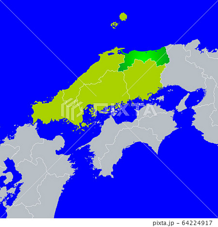 鳥取県地図と中国地方のイラスト素材