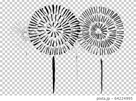 打ち上げ花火（墨の手描き） 64224995