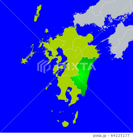 宮崎県地図と九州地方のイラスト素材