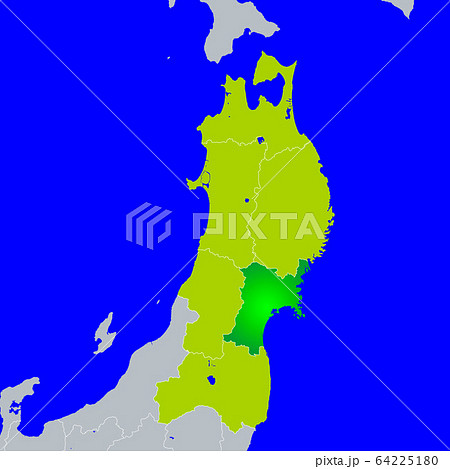 宮城県地図と東北地方のイラスト素材