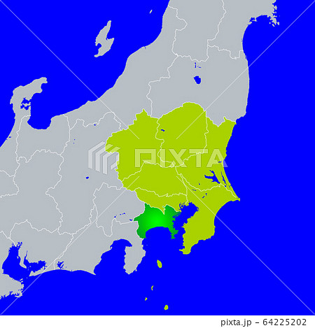 神奈川県地図と関東地方のイラスト素材