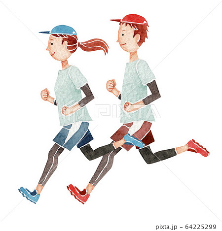 ジョギング ランニング マラソン 人物 水彩 イラストのイラスト素材