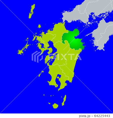 大分県地図と九州地方のイラスト素材