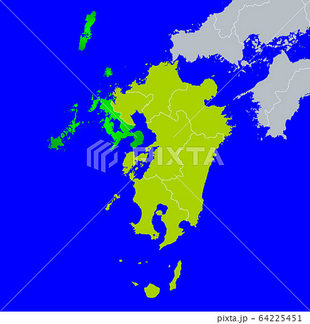 長崎県地図と九州地方のイラスト素材