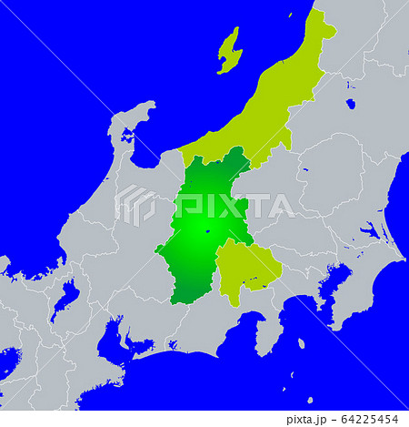 長野県地図と甲信越地方のイラスト素材