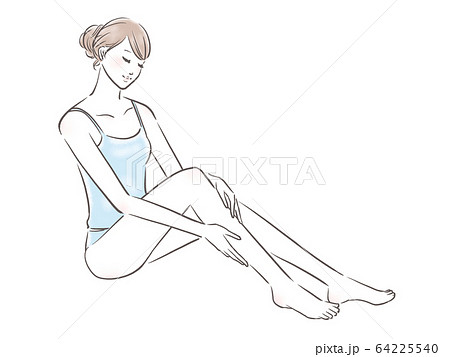 ボディケアをする女性（水色） 64225540