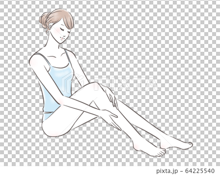 ボディケアをする女性（水色） 64225540