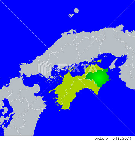 徳島県地図と四国地方のイラスト素材