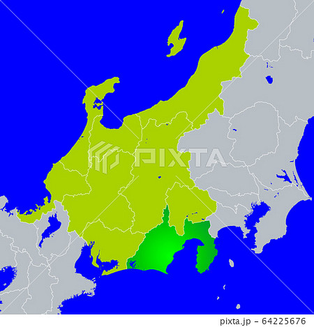 静岡県地図と中部地方のイラスト素材