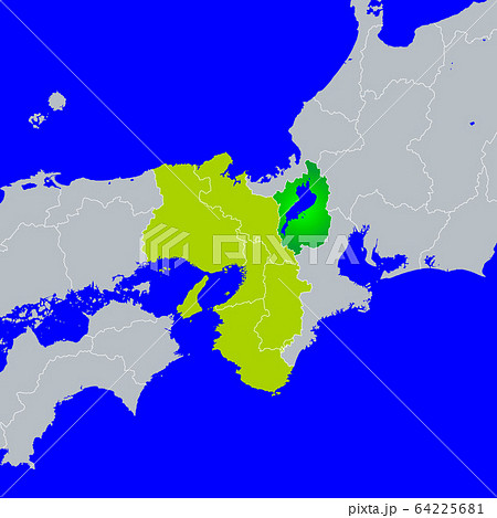 滋賀県地図と関西地方のイラスト素材