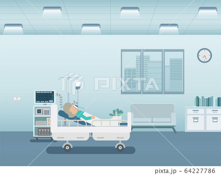 Elder patient with ventilator 64227786