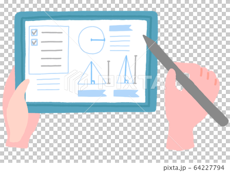 オンライン学習 タブレットとペンを持つ手のイラスト素材