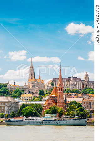 Buda district Fisherman's Bastion and St. Matthias Church with Danube river in Budapest, Hungary 64228700