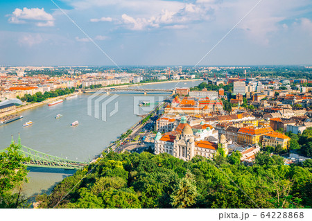 Budapest cityscape with danube river from Gellert hill in Hungary 64228868