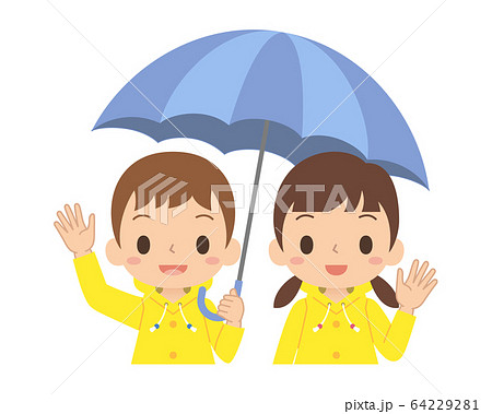 梅雨 傘 レインコートを着た子ども 上半身のイラスト素材