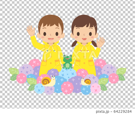 Rainy season rain kid hydrangea frog snail 64229284