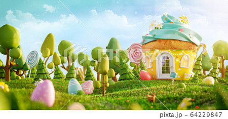 Unusual colorful easter 3d illustration 64229847