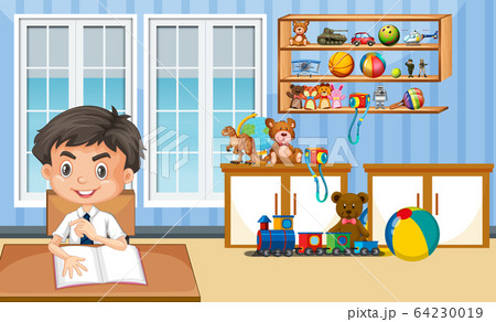 Scene with boy doing homework at home Scene with boy doing homework at home 64230019
