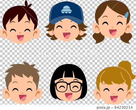 6種類の子どもたちの笑顔のイラスト素材