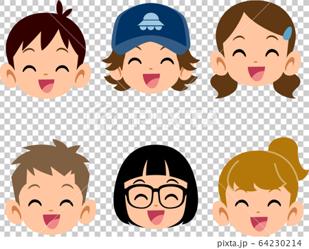 6種類の子どもたちの笑顔のイラスト素材