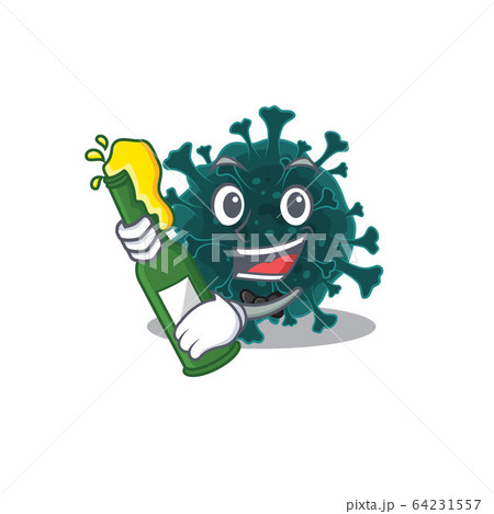 Coronavirus COVID 19 with bottle of beer mascot cartoon style 64231557