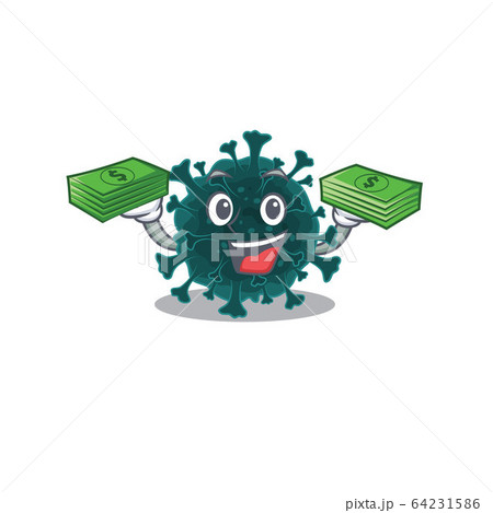 happy face coronavirus COVID 19 character having money on hands 64231586