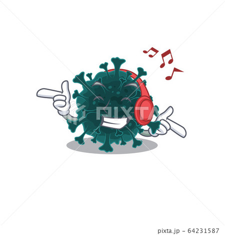 enjoying music coronavirus COVID 19 cartoon mascot design 64231587