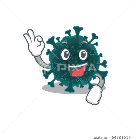 Coronavirus COVID 19 cartoon character design style making an Okay gesture 64231617