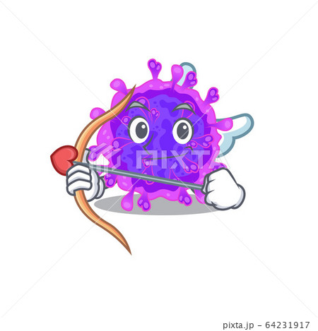 Romantic picture of alpha coronavirus Cupid cartoon character with arrow and wings 64231917