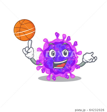 A sporty alpha coronavirus cartoon mascot design playing basketball A sporty alpha coronavirus cartoon mascot design playing basketball 64232026