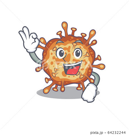 Retro virus corona cartoon character design style making an Okay gesture 64232244