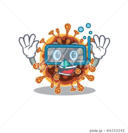 A cartoon picture featuring gamma coronavirus wearing Diving glasses A cartoon picture featuring gamma coronavirus wearing Diving glasses 64233242
