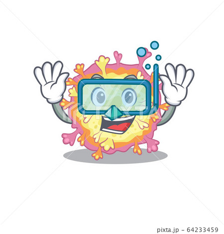 A cartoon picture featuring coronaviridae virus wearing Diving glasses A cartoon picture featuring coronaviridae virus wearing Diving glasses 64233459