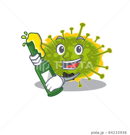 Mascot character design of insthoviricetes say cheers with bottle of beer 64233936