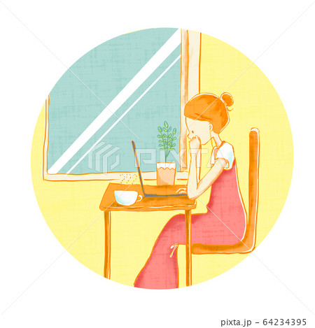 テレワークをする女性のイラスト 64234395