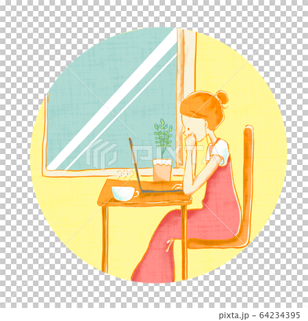 テレワークをする女性のイラスト 64234395