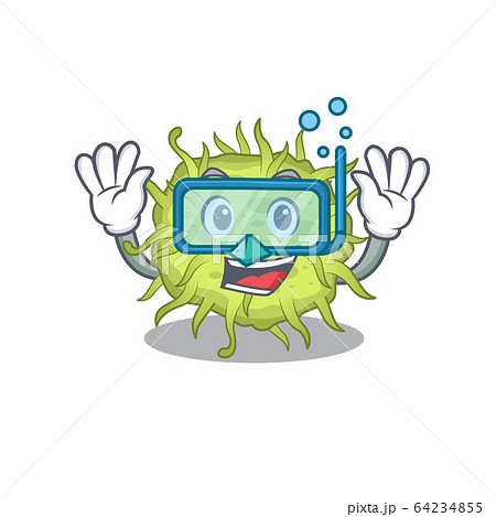 bacteria coccus mascot design concept wearing diving glasses bacteria coccus mascot design concept wearing diving glasses 64234855