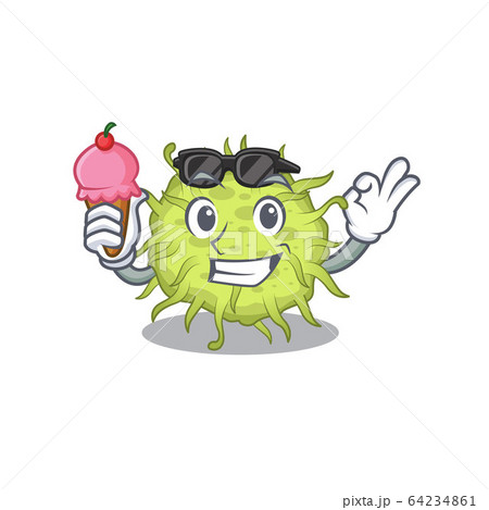 Cartoon design concept of bacteria coccus having an ice cream 64234861