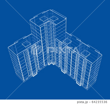Vector wire-frame model of a multi-storey building 64235536