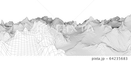Abstract 3d wire-frame landscape. Blueprint style 64235683